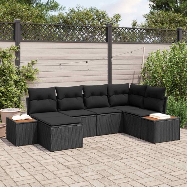 vidaXL Gartensofa-set mit Kissen 6 pcs Schwarz Poly-Rattan