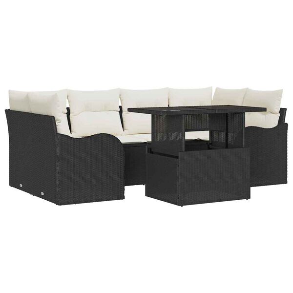 vidaXL Gartensofa-set mit Kissen 7 pcs Schwarz Poly-Rattan