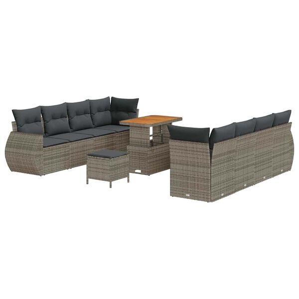 vidaXL Gartensofa-set mit Kissen mit Speicher 11 pcs Grau Poly-Rattan