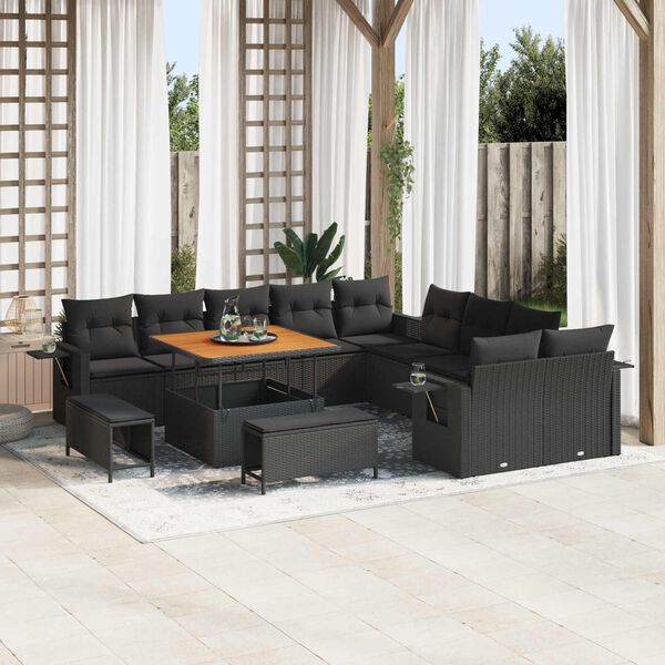 vidaXL Gartensofa-set 13 pcs Schwarz Poly-Rattan