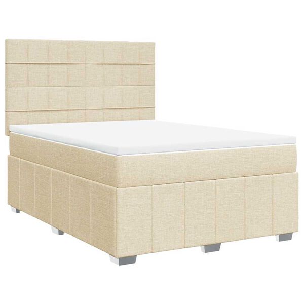 vidaXL Boxspringbett mit Matratze Creme 140x190 cm Stoff