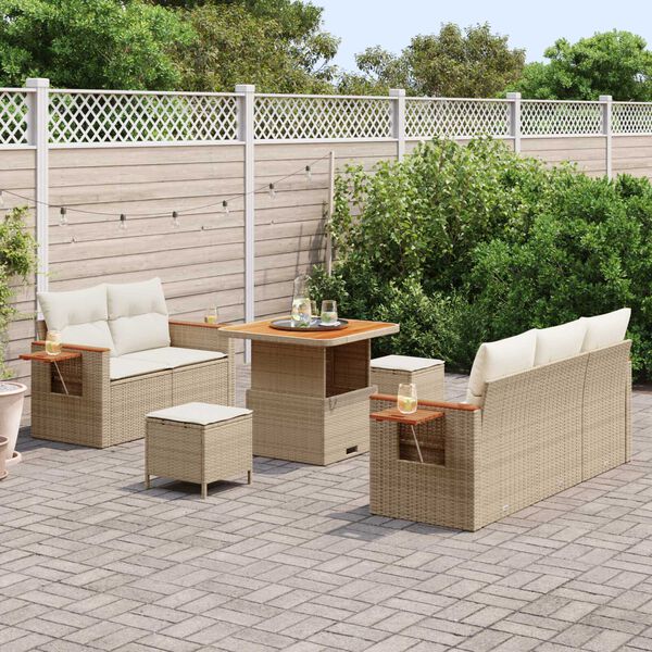 vidaXL Gartensofa-set mit Kissen 10 pcs Beige und Creme Poly-Rattan