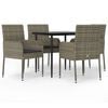 vidaXL 5-tlg. Garten-Essgruppe mit Kissen Schwarz und Grau Poly Rattan