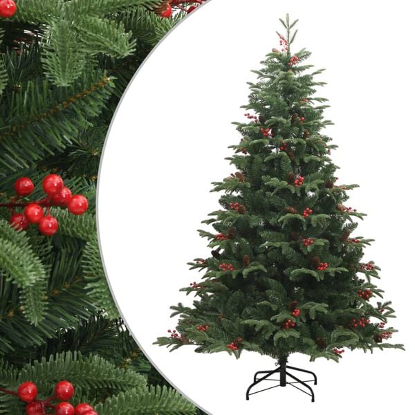 vidaXL K&uuml;nstlicher Weihnachtsbaum Klappbar mit Zapfen & Beeren 180 cm