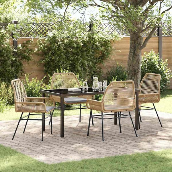 vidaXL Garten Essgruppe mit Kissen 5 pcs Braun Poly-Rattan