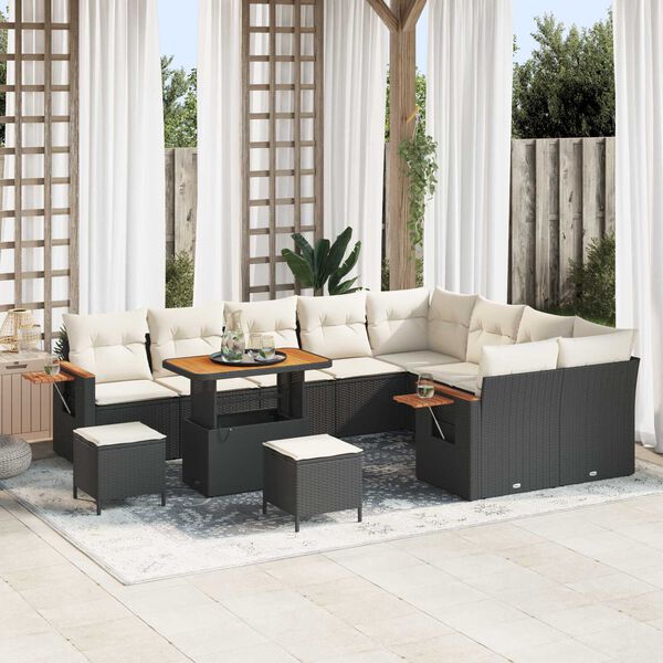 vidaXL Garten-Sofa-Set mit Kissen 12 pcs Schwarz und Creme