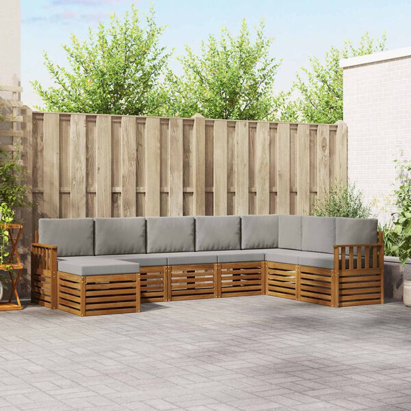 vidaXL Sofagarnituren 8 pcs Nat&uuml;rlich und Hellgrau Massivholz Akazie