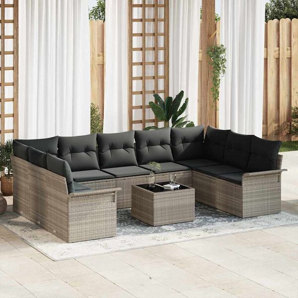 vidaXL Gartensofa-set mit Kissen 10 pcs Hellgrau Poly-Rattan