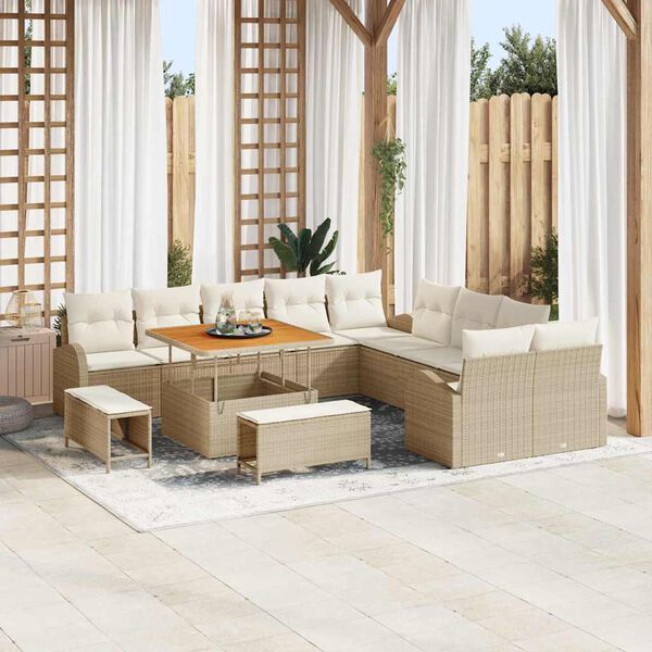 vidaXL Gartensofa-set mit Kissen 13 pcs Beige Poly-Rattan
