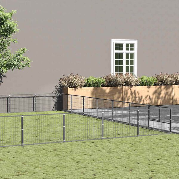 vidaXL Hundezwinger Silbern 49 m&sup2; Stahl