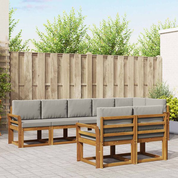vidaXL Outdoor-Sofagarnitur mit Kissen 8 pcs Nat&uuml;rlich und Hellgrau