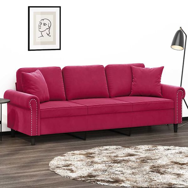 vidaXL 3-Sitzer-Sofa mit Zierkissen Weinrot 180 cm Samt