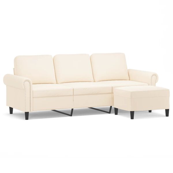 vidaXL 3-Sitzer-Sofa mit Hocker Creme 180 cm Samt