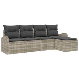 vidaXL Sofa Set mit Kissen mit Speicher 5 pcs Hellgrau Poly-Rattan