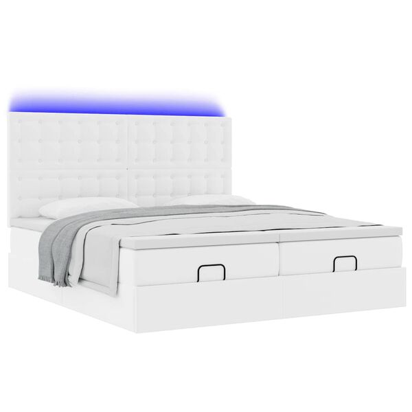 vidaXL Ottoman-Bett mit Matratzen & LEDs Reinweiß 160x200cm Kunstleder