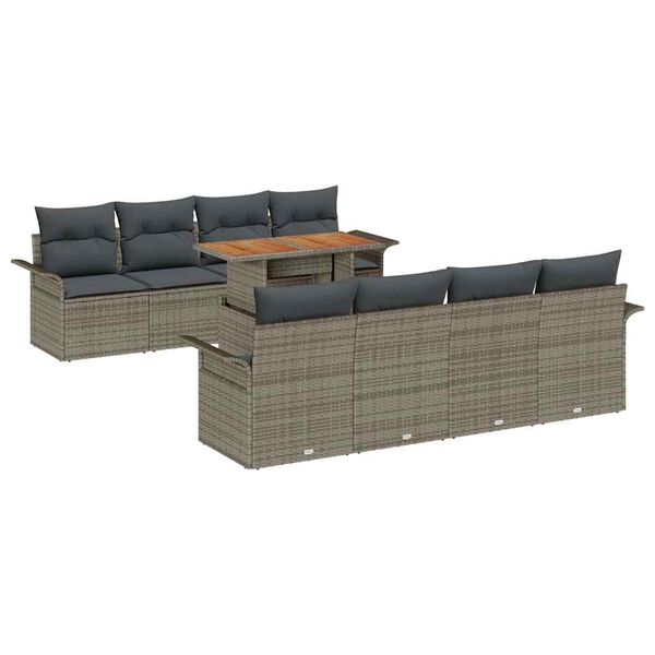 vidaXL Garten-Sofa-Set mit Speicher 9 pcs Grau Poly Rattan