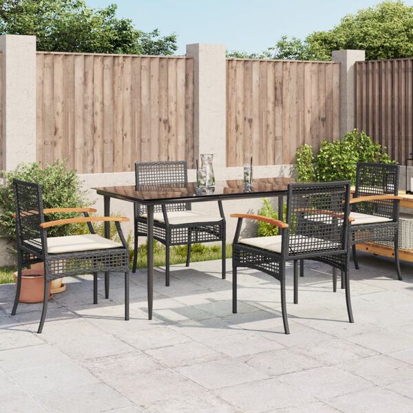 vidaXL 5-tlg. Garten-Essgruppe mit Kissen Schwarz Poly Rattan
