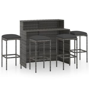 vidaXL 5-tlg. Gartenbar-Set mit Kissen Grau