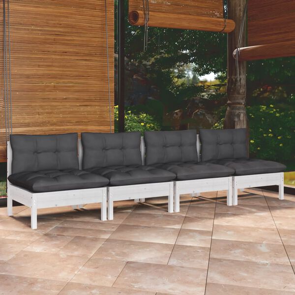 vidaXL 4-Sitzer-Gartensofa mit Anthrazit Kissen Massivholz Kiefer