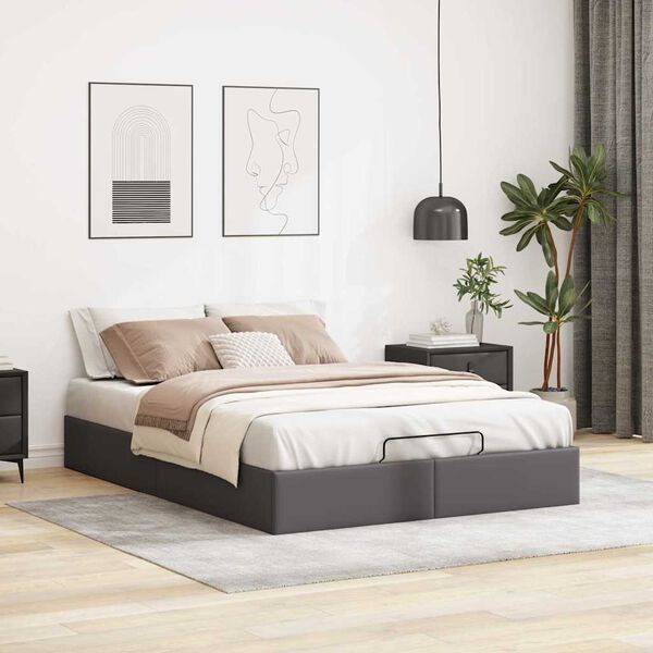 vidaXL Ottoman-Bett ohne Matratze Grau 140x200 cm Kunstleder