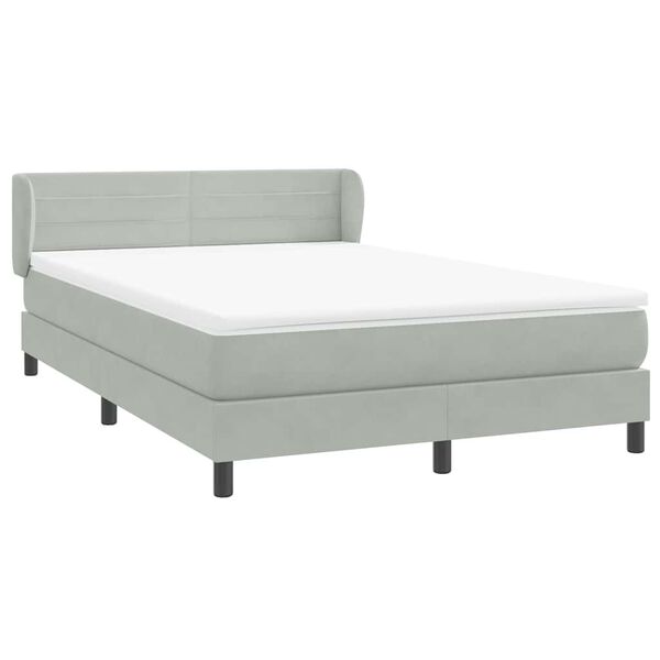vidaXL Boxspringbett mit Matratze Hellgrau 140x220 cm Samt