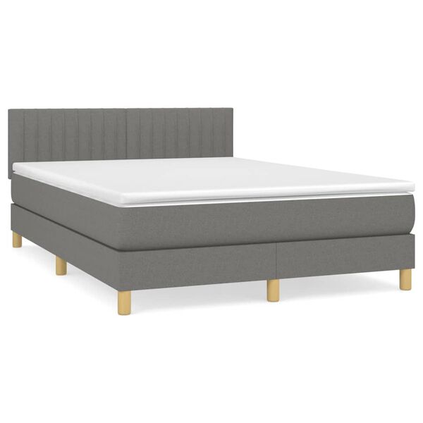 vidaXL Boxspringbett mit Matratze Dunkelgrau 140x190 cm Stoff