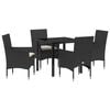 vidaXL Garten Essgruppe mit Kissen 5 pcs Schwarz Poly-Rattan