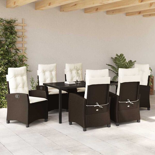 vidaXL Garten Essgruppe mit Kissen 7 pcs Braun Poly-Rattan