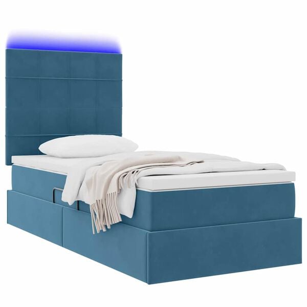 vidaXL Bett mit Stauraum und LED mit LED Dunkelblau 90 x 190 cm Samt