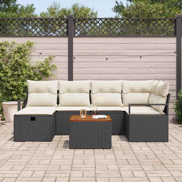 vidaXL Garten-Sofa-Set mit Kissen 7 pcs Schwarz Poly Rattan