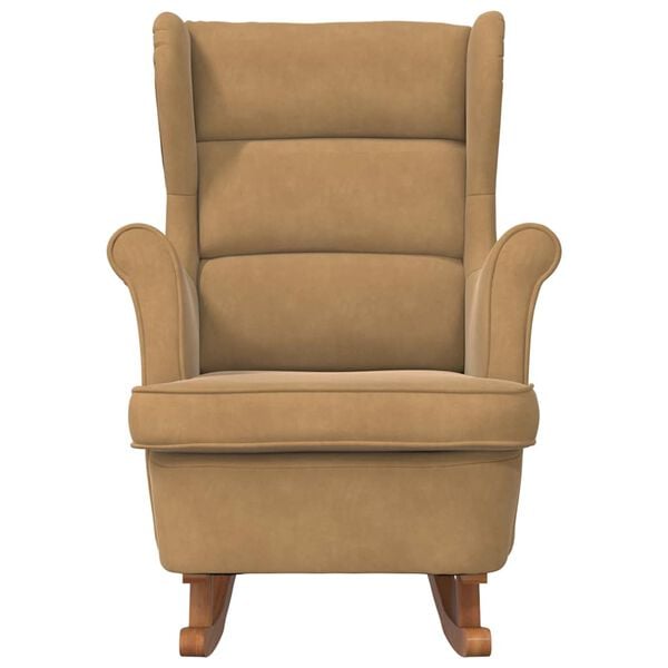 vidaXL Schaukelstuhl Ohrensessel Braun Samt und Massivholz