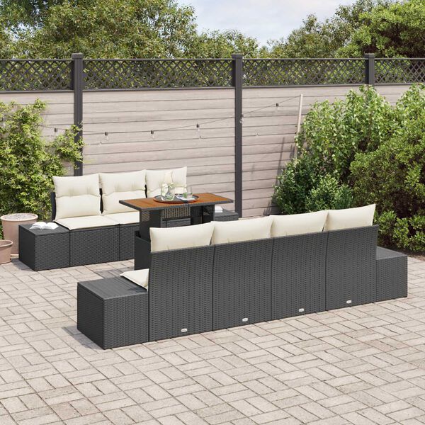 vidaXL Garten Essgruppe mit Kissen mit Kissen 8 pcs Schwarz und Creme