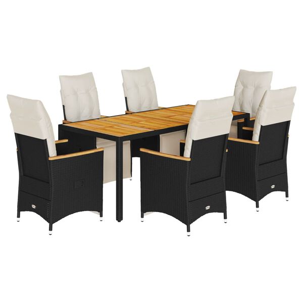 vidaXL 7-tlg. Garten-Bistro-Set mit Kissen Schwarz Poly Rattan