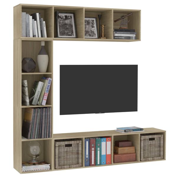 vidaXL 3-tlg. Bücher-/TV-Schrank Set Sonoma-Eiche 180x30x180 cm