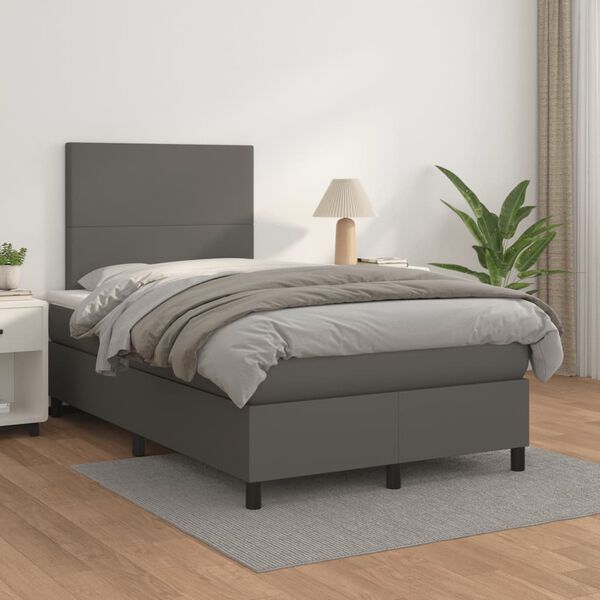 vidaXL Boxspringbett mit Matratze Grau 120x190 cm Kunstleder