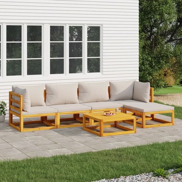vidaXL 6-tlg. Garten-Lounge-Set mit Hellgrauen Kissen Massivholz