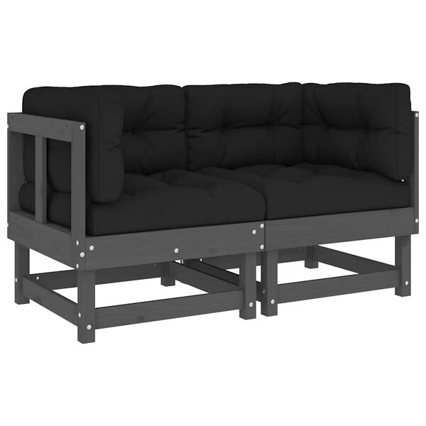 vidaXL Ecksofas mit Kissen 2 Stk. Grau Massivholz Kiefer
