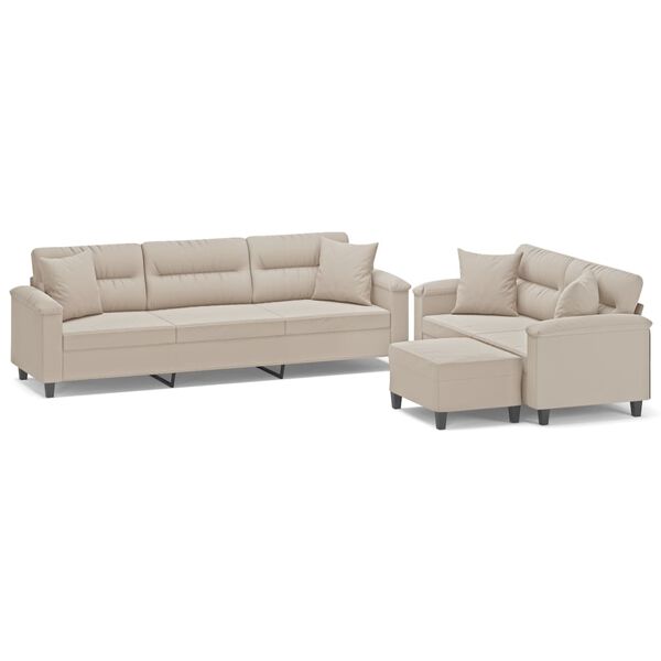 vidaXL 3-tlg. Sofagarnitur mit Kissen Creme Mikrofasergewebe