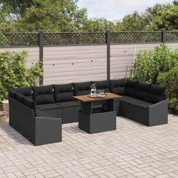 vidaXL Garten Essgruppe mit Kissen mit Kissen 11 pcs Schwarz und Braun