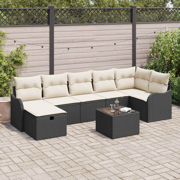 vidaXL Sofa Set mit Kissen 8 pcs Schwarz und Creme Poly-Rattan