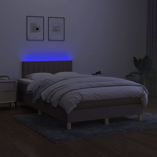 vidaXL Boxspringbett mit Matratze & LED Taupe 120x200 cm Stoff