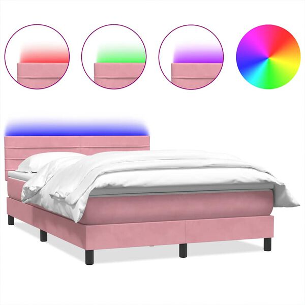 vidaXL Boxspringbett mit Matratze & LED Rosa 160x210 cm Samt
