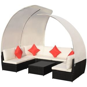 vidaXL 9-tlg. Garten-Lounge-Set mit Sonnend&auml;chern Poly Rattan Schwarz