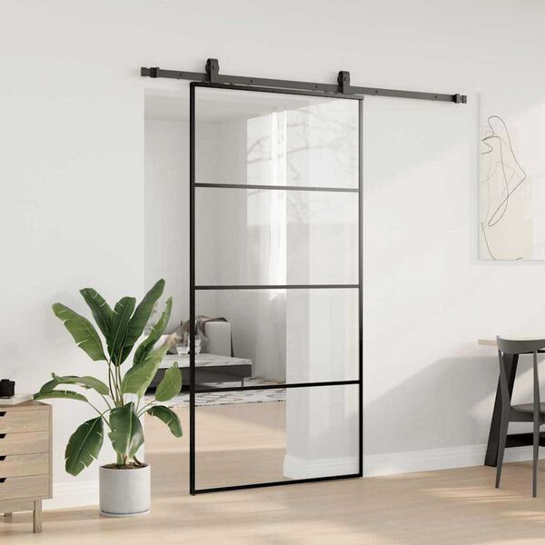 vidaXL Schiebetür mit Beschlag Schwarz 102,5x205 cm ESG-Glas