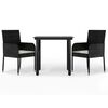 vidaXL 3-tlg. Garten-Essgruppe mit Kissen Schwarz Poly Rattan