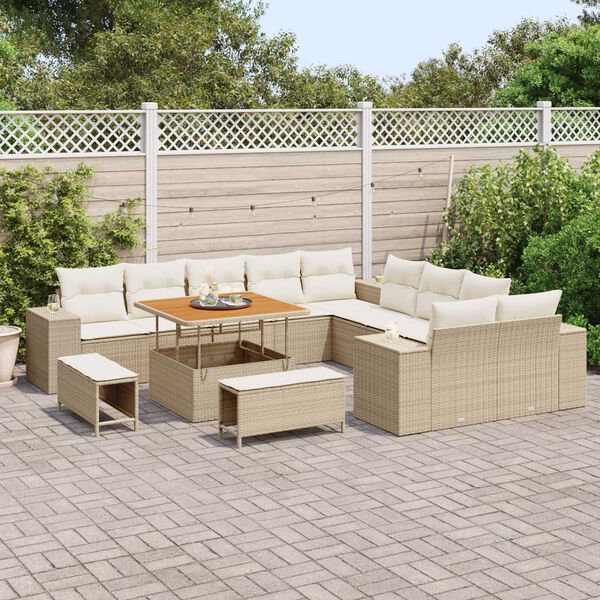 vidaXL Gartensofa-set mit Kissen 13 pcs Beige Poly-Rattan