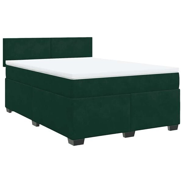 vidaXL Boxspringbett mit Matratze Dunkelgr&uuml;n 140x200 cm Samt