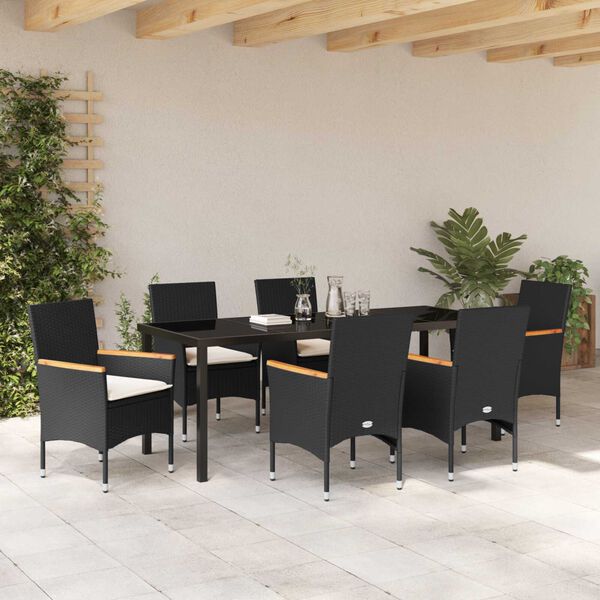 vidaXL Garten Essgruppe mit Kissen 7 pcs Schwarz Poly-Rattan