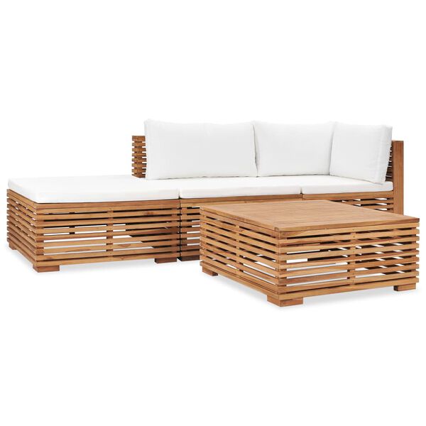 vidaXL 4-tlg. Garten-Lounge-Set mit Auflagen Massivholz Teak