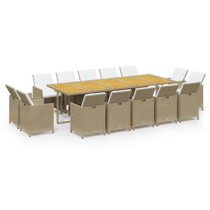 vidaXL 15-tlg. Garten-Essgruppe mit Kissen Poly Rattan Beige